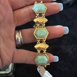 Gold and Turquoise Hexagon Bracelet